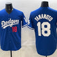 Los Angeles Dodgers #18 Yoshinobu Yamamoto Royal 2025 World Series Champions Patch Limited Stitched Baseball Jersey