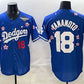 Los Angeles Dodgers #18 Yoshinobu Yamamoto Royal 2025 World Series Patch Tokyo Series Limited Stitched Baseball Jersey