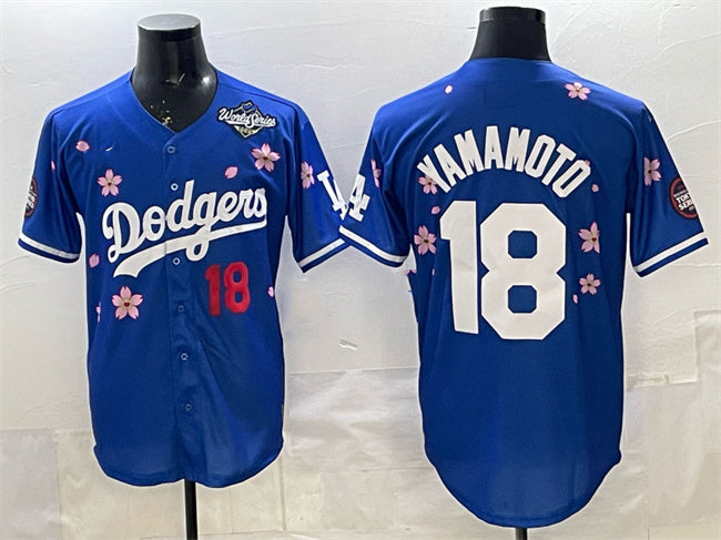 Los Angeles Dodgers #18 Yoshinobu Yamamoto Royal 2025 World Series Patch Tokyo Series Limited Stitched Baseball Jersey