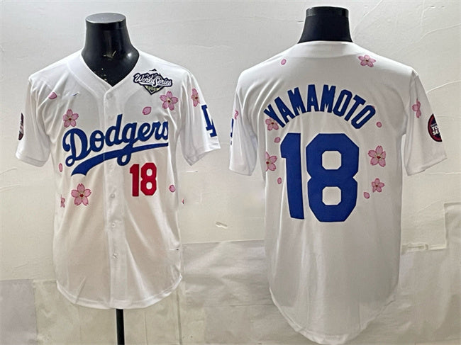 Los Angeles Dodgers #18 Yoshinobu Yamamoto White 2025 World Series Patch Tokyo Series Limited Stitched Baseball Jersey