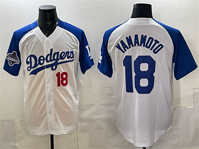 Los Angeles Dodgers #18 Yoshinobu Yamamoto White Royal 2025 World Series Champions Patch Limited Stitched Baseball Jersey