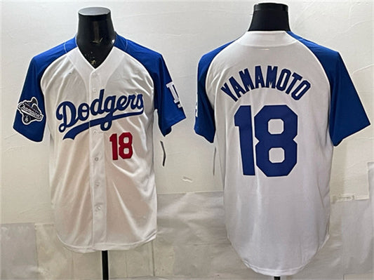 Los Angeles Dodgers #18 Yoshinobu Yamamoto White Royal 2025 World Series Limited Stitched Baseball Jersey