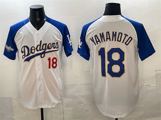 Los Angeles Dodgers #18 Yoshinobu Yamamoto White Royal 2025 World Series Patch Limited Stitched Baseball Jersey