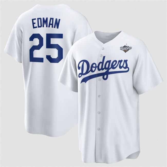 Los Angeles Dodgers #25 Tommy Edman White 2025 World Series Home Cool Base Stitched Baseball Jersey