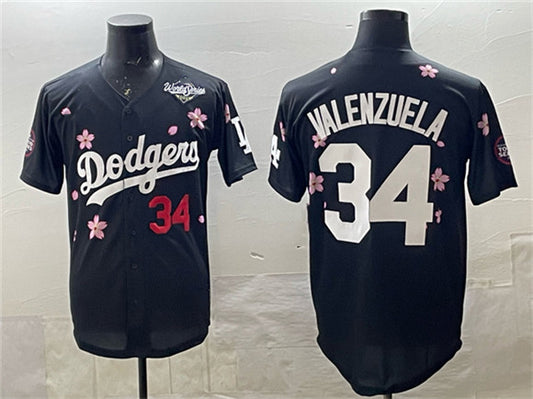 Los Angeles Dodgers #34 Fernando Valenzuela Black 2025 World Series Patch Tokyo Series Limited Stitched Baseball Jersey