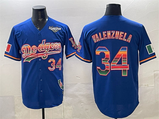 Los Angeles Dodgers #34 Fernando Valenzuela Royal Mexico California Patch 2025 World Series Patch Stitched Baseball Jersey