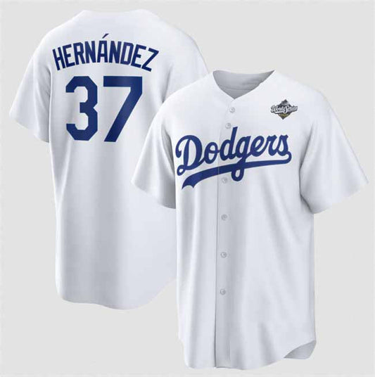 Los Angeles Dodgers #37 Teoscar Hern¨¢ndez White 2025 World Series Home Cool Base Stitched Baseball Jersey