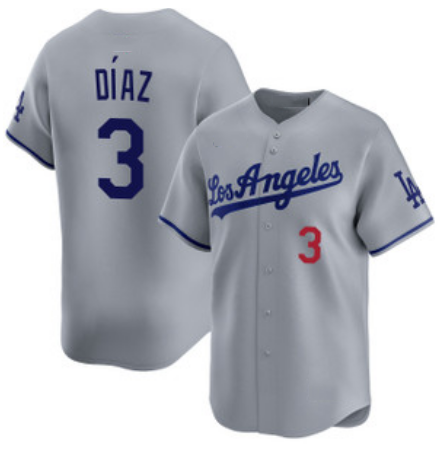 Los Angeles Dodgers #3 Edwin Díaz Grey Cool Base Stitched Baseball Jersey