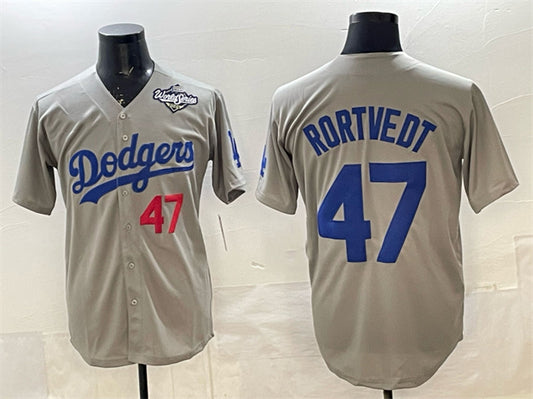Los Angeles Dodgers #47 Ben Rortvedt Gray 2025 World Series Patch Limited Stitched Baseball Jersey