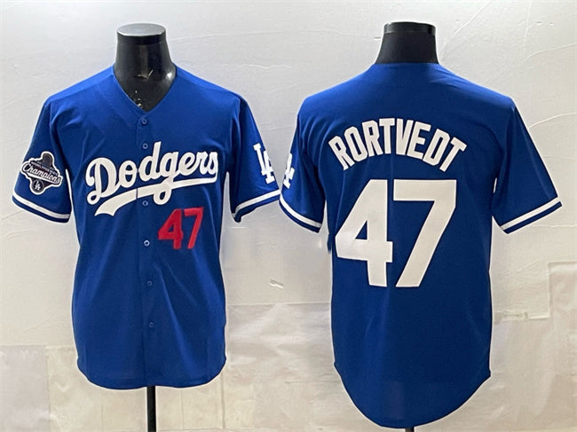 Los Angeles Dodgers #47 Ben Rortvedt Royal 2025 World Series Champions Patch Limited Stitched Baseball Jersey