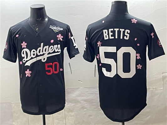 Los Angeles Dodgers #50 Mookie Betts Black 2025 World Series Patch Tokyo Series Limited Stitched Baseball Jersey