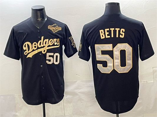 Los Angeles Dodgers #50 Mookie Betts Black Gold 2025 World Series Patch Limited Stitched Baseball Jersey