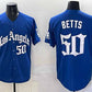 Los Angeles Dodgers #50 Mookie Betts Blue 2025 LA Gothic Style With Fernando Patch Vapor Premier Limited Stitched Baseball Jersey