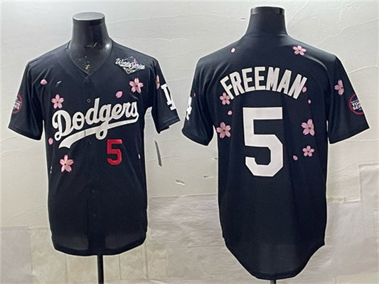 Los Angeles Dodgers #5 Freddie Freeman Black 2025 World Series Patch Tokyo Series Limited Stitched Baseball Jersey
