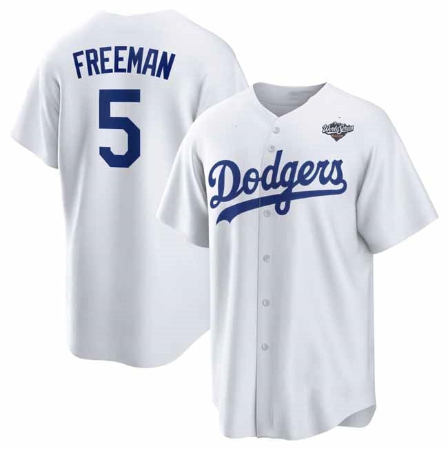 Los Angeles Dodgers #5 Freddie Freeman White 2025 World Series Home Cool Base Stitched Baseball Jersey