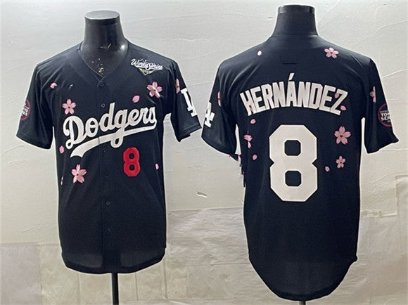 Los Angeles Dodgers #8 Enrique Hernández Black 2025 World Series Patch Tokyo Series Limited Stitched Baseball Jersey