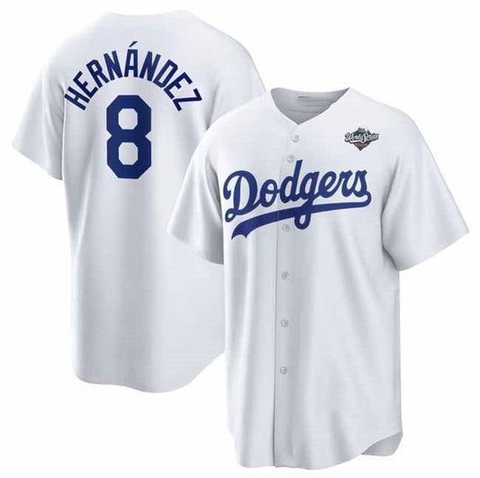 Los Angeles Dodgers #8 Enrique Hern¨¢ndez White 2025 World Series Home Cool Base Stitched Baseball Jersey