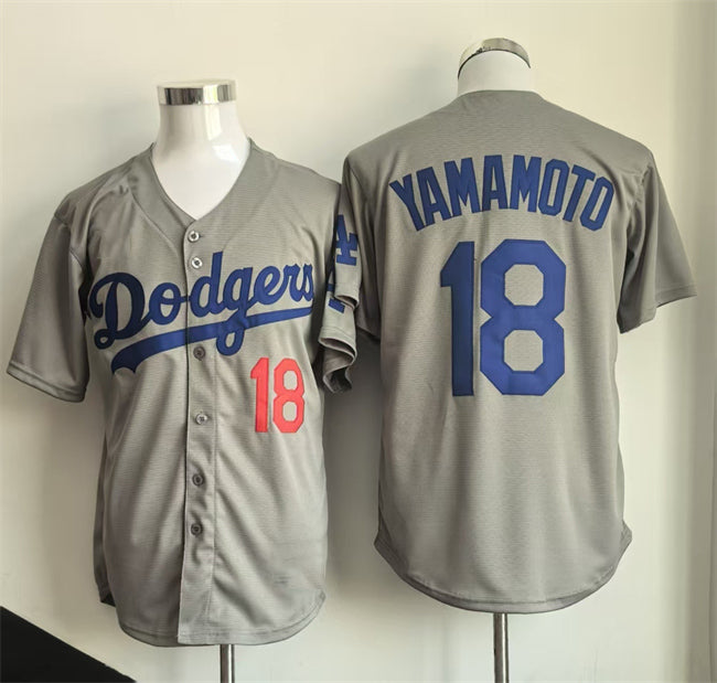 Los Angeles Dodgers #18 Yoshinobu Yamamoto Gray Cool Base Stitched Baseball Jersey