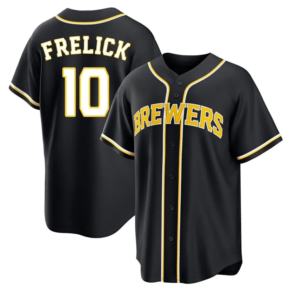 Johmsee M.Brewers #10 Sal Frelick Player Black Fashion Out Home Game Stitched Jerseys
