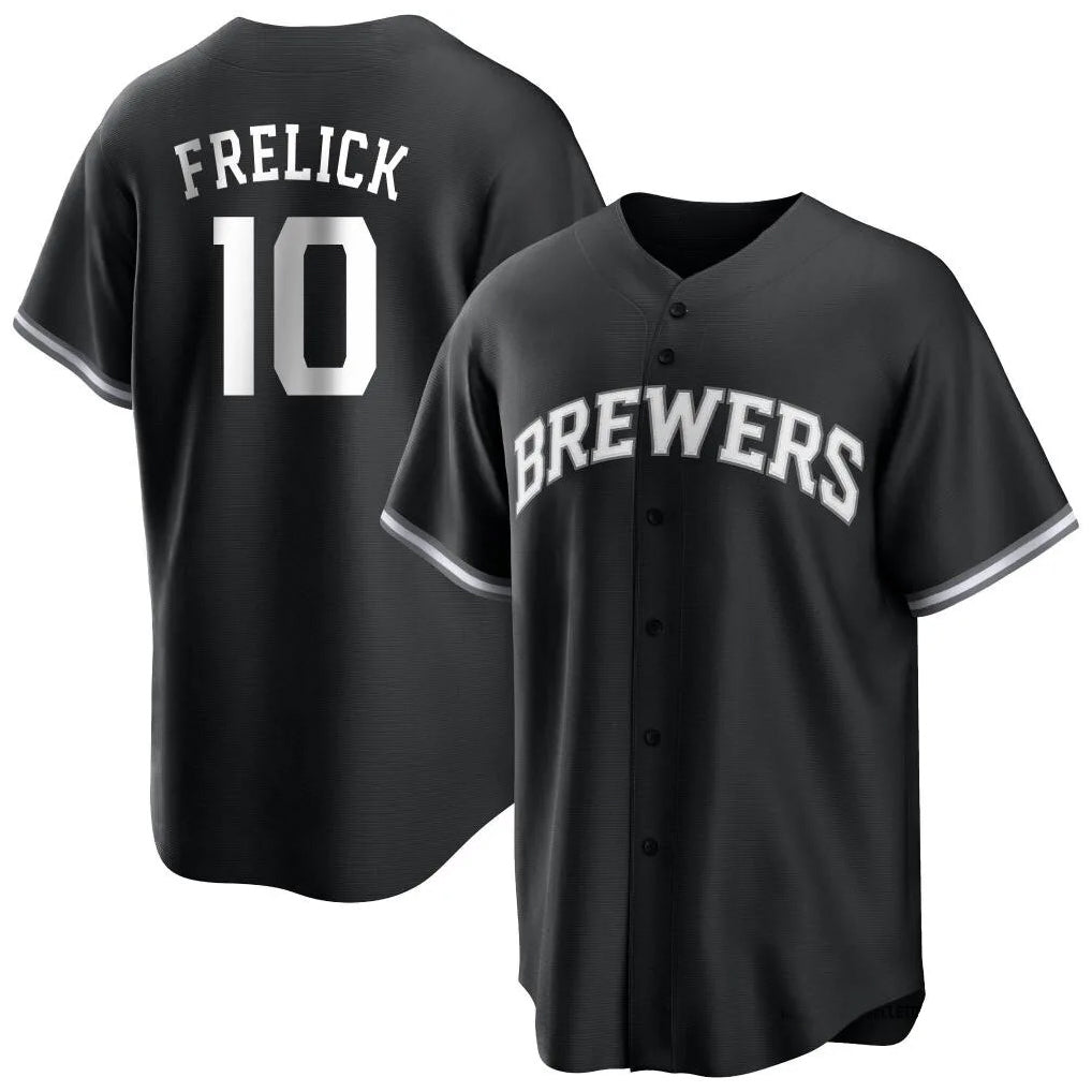 Johmsee M.Brewers #10 Sal Frelick Player Black Game Home Stitched Jerseys