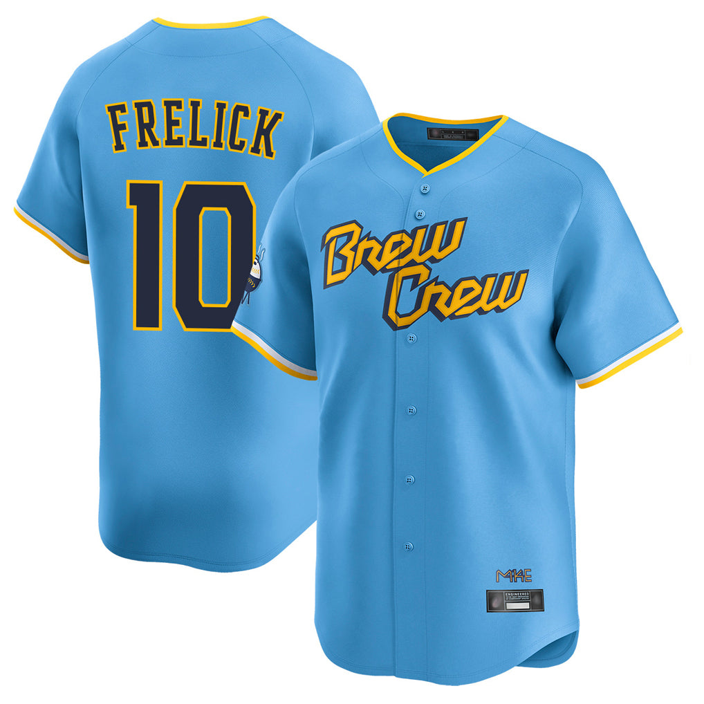 Johmsee M.Brewers #10 Sal Frelick Player Light Blue Road Stadium Game Stitched Jerseys