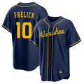 Johmsee M.Brewers #10 Sal Frelick Player Navy Home Game Stitched Jerseys