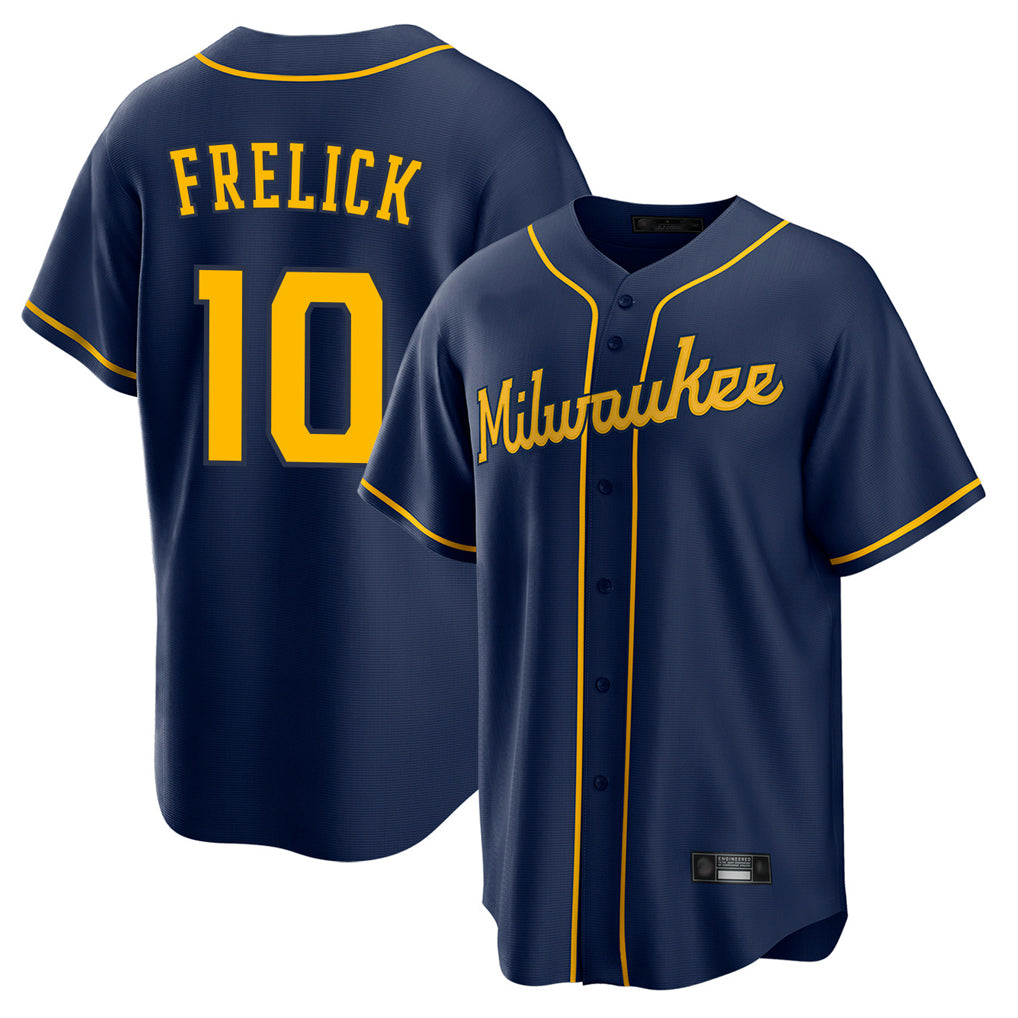 Johmsee M.Brewers #10 Sal Frelick Player Navy Home Game Stitched Jerseys