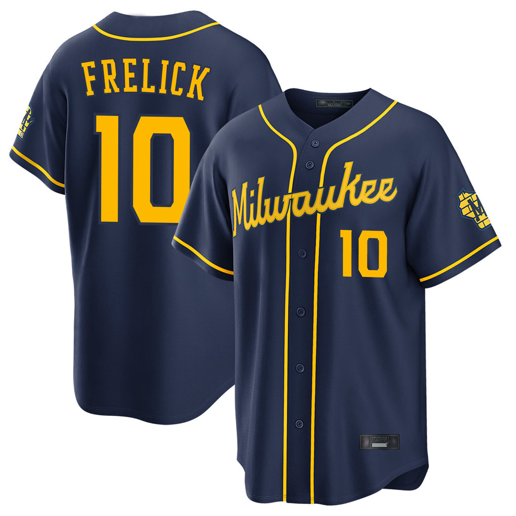 Johmsee M.Brewers #10 Sal Frelick Player Navy Home Stadium Game Stitched Jerseys