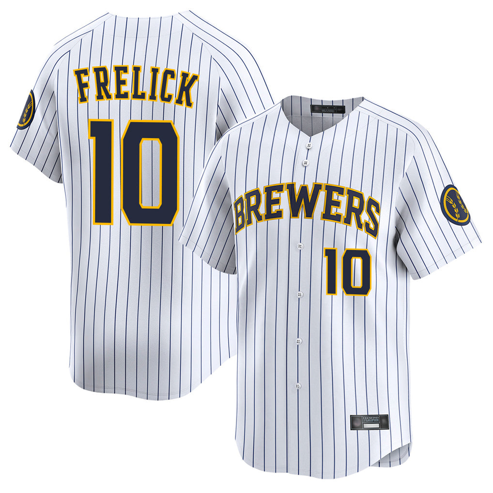 Johmsee M.Brewers #10 Sal Frelick Player White Stripes Home Limited Game Stitched Jerseys