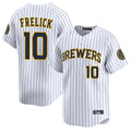 Johmsee M.Brewers #10 Sal Frelick Player White Stripes Home Limited Game Stitched Jerseys