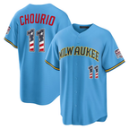 Johmsee M.Brewers #11 Jackson Chourio Light Blue USA 250 Fourth of July Road Stadium Jersey