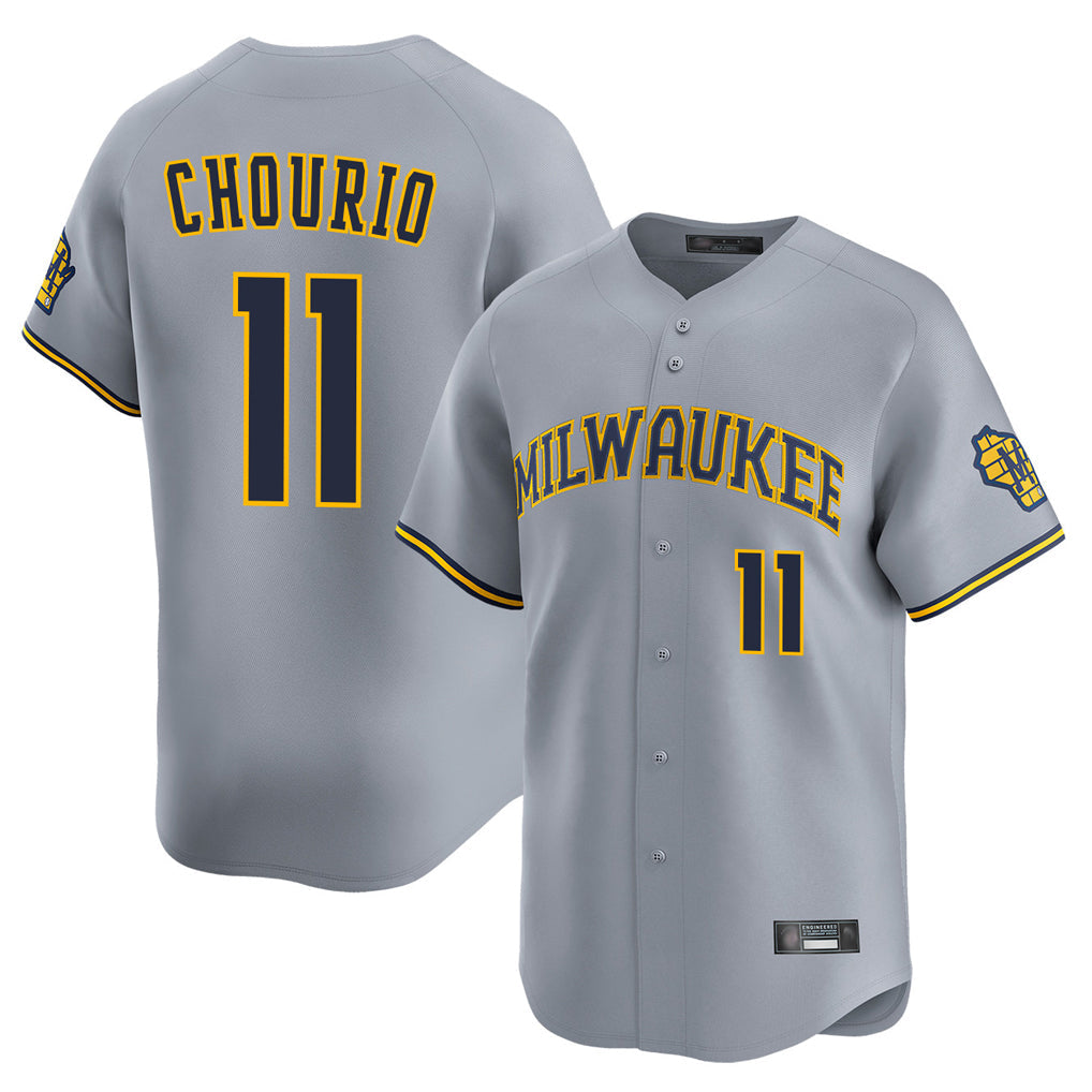 Johmsee M.Brewers #11 Jackson Chourio Player Gray Home Limited Stitched Jerseys