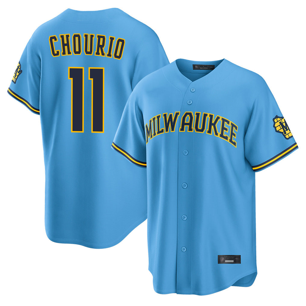 Johmsee M.Brewers #11 Jackson Chourio Player Light Blue Road Stadium Game Stitched Jerseys