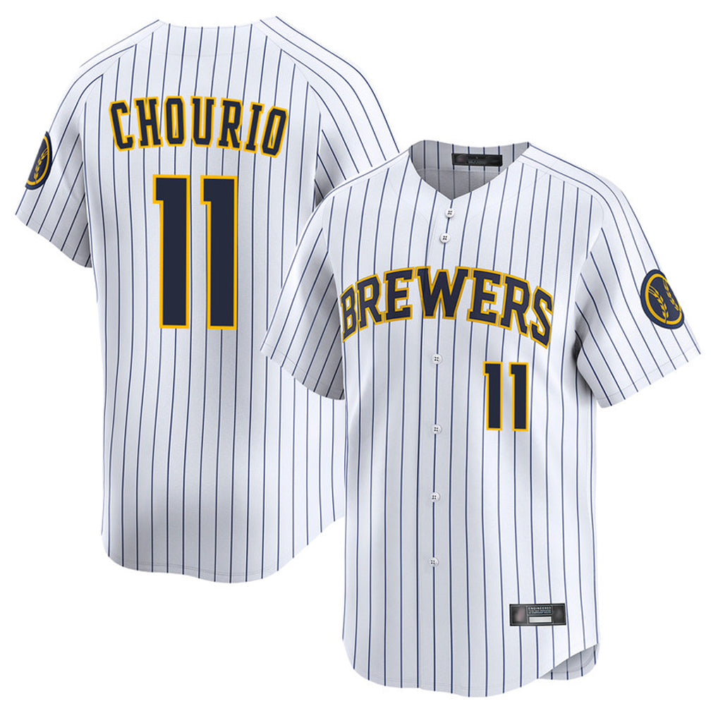 Johmsee M.Brewers #11 Jackson Chourio Player White Stripes Home Limited Game Stitched Jerseys