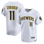 Johmsee M.Brewers #11 Jackson Chourio Player White Stripes Home Limited Game Stitched Jerseys