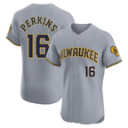 Johmsee M.Brewers #16 Blake Perkins Player Gray Home Limited Elite Stitched Jerseys