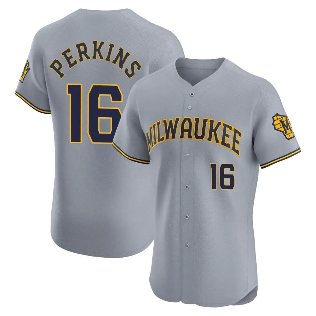 Johmsee M.Brewers #16 Blake Perkins Player Gray Home Limited Elite Stitched Jerseys