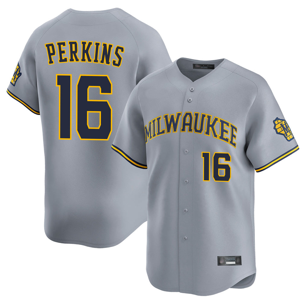 Johmsee M.Brewers #16 Blake Perkins Player Gray Home Limited Stitched Jerseys