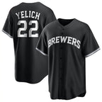 Johmsee M.Brewers #22 Christian Yelich Player Black Game Home Stitched Jerseys