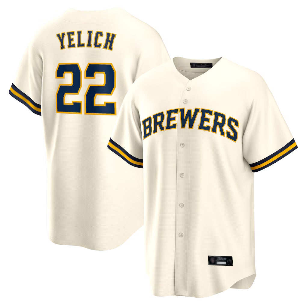 Johmsee M.Brewers #22 Christian Yelich Player Cream Home Game Stitched Jerseys
