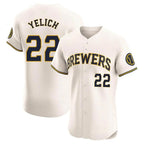 Johmsee M.Brewers #22 Christian Yelich Player Cream Home Limited Elite Stitched Jerseys