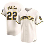 Johmsee M.Brewers #22 Christian Yelich Player Cream Home Limited Game Stitched Jerseys