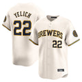 Johmsee M.Brewers #22 Christian Yelich Player Cream Home Limited Stitched Jerseys