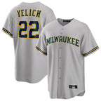 Johmsee M.Brewers #22 Christian Yelich Player Gray Home Game Stitched Jerseys