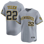 Johmsee M.Brewers #22 Christian Yelich Player Gray Home Limited Stitched Jerseys