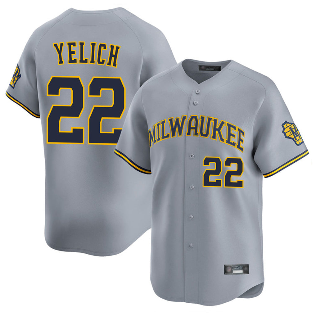Johmsee M.Brewers #22 Christian Yelich Player Gray Home Limited Stitched Jerseys
