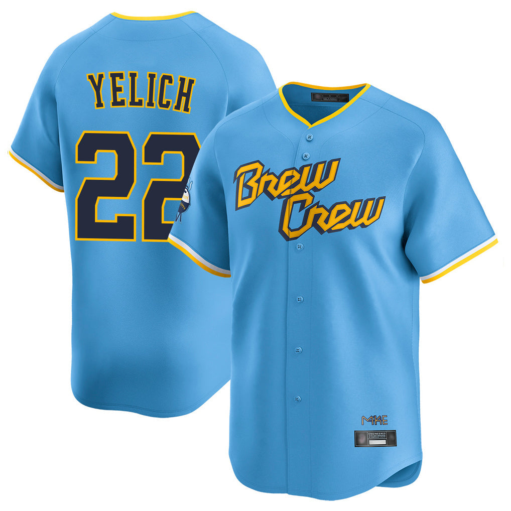 Johmsee M.Brewers #22 Christian Yelich Player Light Blue City Connect Home Limited Stitched Jerseys