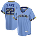 Johmsee M.Brewers #22 Christian Yelich Player Light Blue Cooperstown Collection Game T-shirt Stitched Jerseys