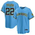 Johmsee M.Brewers #22 Christian Yelich Player Light Blue Road Stadium Game Stitched Jerseys