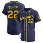 Johmsee M.Brewers #22 Christian Yelich Player Navy Home Limited Elite Stitched Jerseys